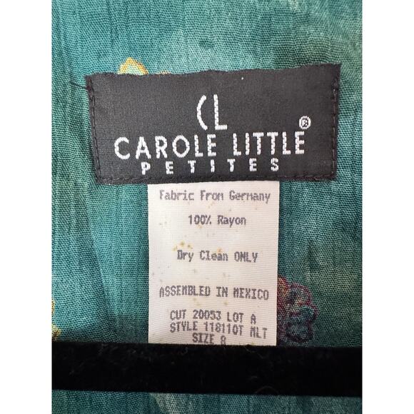 Carole Little Vintage Green Floral Cropped Tasseled Blouse Size 8P - Picture 8 of 8